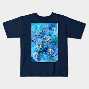 Koi Fish Pond in the Rain Kids T-Shirt